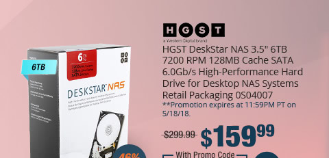 HGST DeskStar NAS 3.5" 6TB 7200 RPM 128MB Cache SATA 6.0Gb/s High-Performance Hard Drive for Desktop NAS Systems Retail Packaging 0S04007
