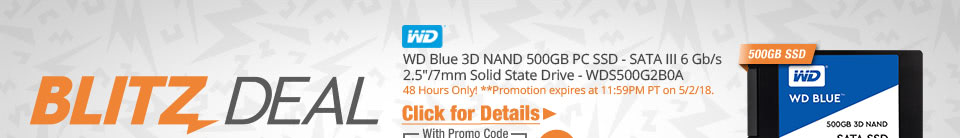 WD Blue 3D NAND 500GB PC SSD - SATA III 6 Gb/s 2.5"/7mm Solid State Drive - WDS500G2B0A