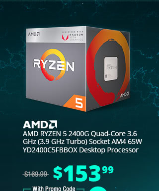 AMD RYZEN 5 2400G Quad-Core 3.6 GHz (3.9 GHz Turbo) Socket AM4 65W YD2400C5FBBOX Desktop Processor
