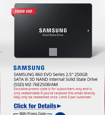 SAMSUNG 860 EVO Series 2.5" 250GB SATA III 3D NAND Internal Solid State Drive (SSD) MZ-76E250B/AM