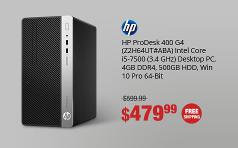 HP ProDesk 400 G4 (Z2H64UT#ABA) Intel Core i5-7500 (3.4 GHz) Desktop PC, 4GB DDR4, 500GB HDD, Win 10 Pro 64-Bit
