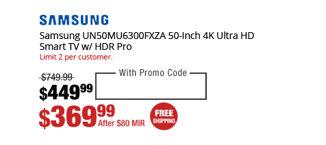 Samsung UN50MU6300FXZA 50-Inch 4K Ultra HD Smart TV w/ HDR Pro