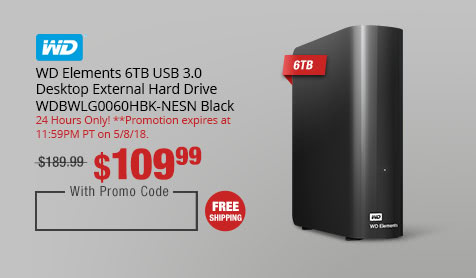 WD Elements 6TB USB 3.0 Desktop External Hard Drive WDBWLG0060HBK-NESN Black