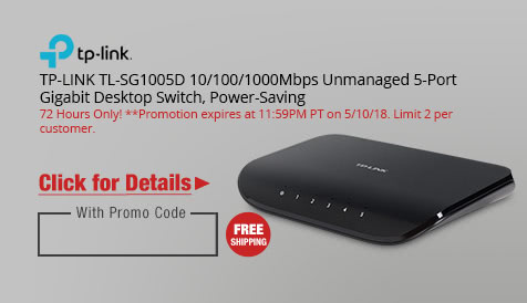 TP-LINK TL-SG1005D 10/100/1000Mbps Unmanaged 5-Port Gigabit Desktop Switch, Power-Saving