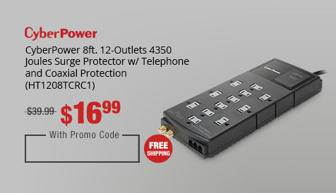 CyberPower 8ft. 12-Outlets 4350 Joules Surge Protector w/ Telephone and Coaxial Protection (HT1208TCRC1)
