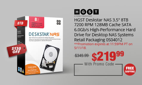 HGST Deskstar NAS 3.5" 8TB 7200 RPM 128MB Cache SATA 6.0Gb/s High-Performance Hard Drive for Desktop NAS Systems Retail Packaging 0S04012