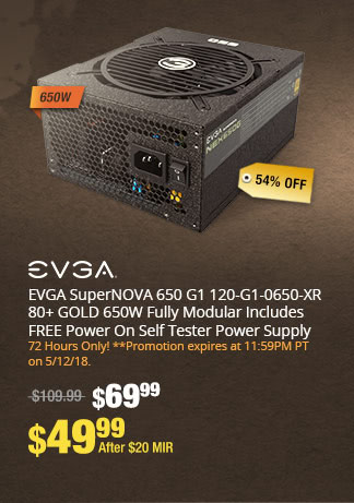 EVGA SuperNOVA 650 G1 120-G1-0650-XR 80+ GOLD 650W Fully Modular Includes FREE Power On Self Tester Power Supply