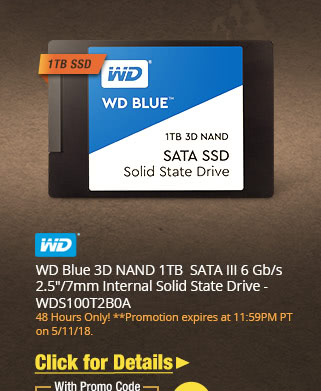 WD Blue 3D NAND 1TB PC SSD - SATA III 6 Gb/s 2.5"/7mm Solid State Drive - WDS100T2B0A