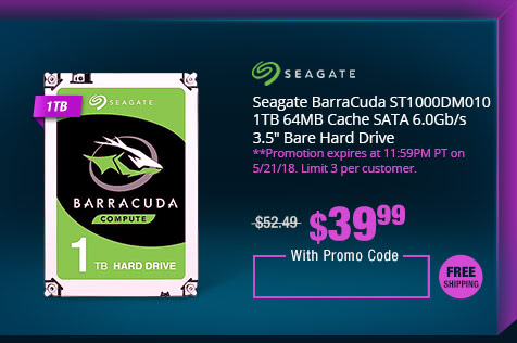 Seagate BarraCuda ST1000DM010 1TB 64MB Cache SATA 6.0Gb/s 3.5" Bare Hard Drive