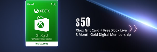 $50 Xbox Gift Card + Free Xbox Live 3 Month Gold Digital Membership