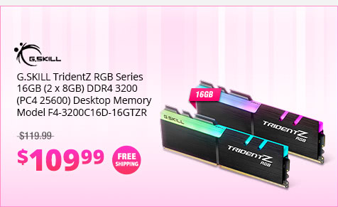 G.SKILL TridentZ RGB Series 16GB (2 x 8GB) DDR4 3200 (PC4 25600) Desktop Memory Model F4-3200C16D-16GTZR
