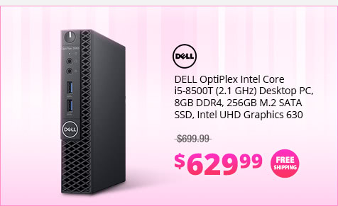DELL OptiPlex Intel Core i5-8500T (2.1 GHz) Desktop PC, 8GB DDR4, 256GB M.2 SATA SSD, Intel UHD Graphics 630