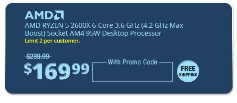 AMD RYZEN 5 2600X 6-Core 3.6 GHz (4.2 GHz Max Boost) Socket AM4 95W Desktop Processor