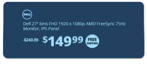 Dell 27" 6ms FHD 1920 x 1080p AMD FreeSync 75Hz Monitor, IPS Panel