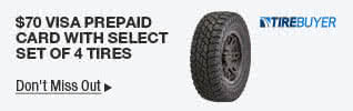 $70 Visa Prepaid Card With Select Set Of 4 Tires