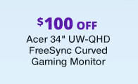 $100 Off Acer 34" UW-QHD Curved Gaming Monitor