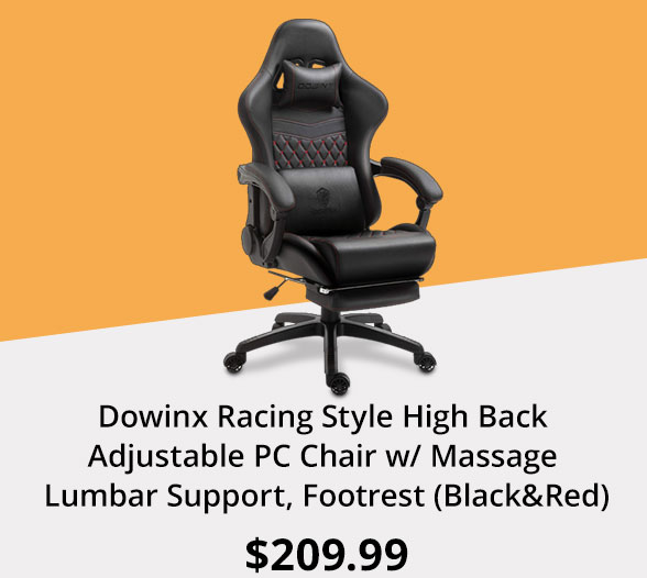 Dowinx Racing Style High Back Adjustable PC Chair w/ Massage Lumbar Support, Footrest (Black&Red)