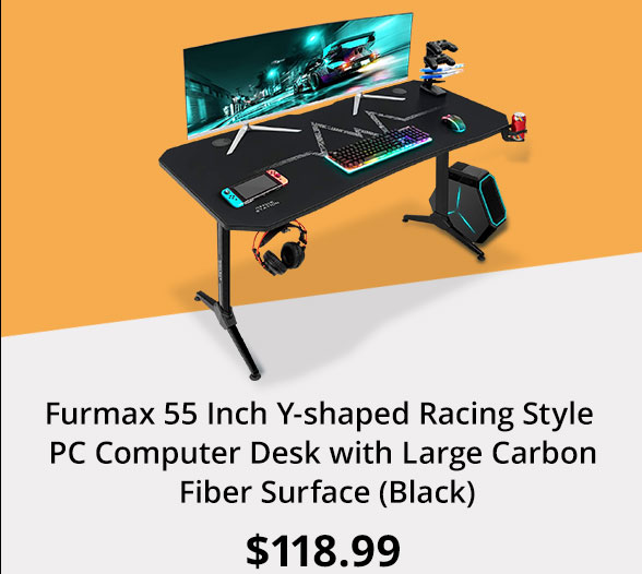 Furmax 55 Inch Y-shaped Racing Style PC Computer Desk with Large Carbon Fiber Surface (Black)
