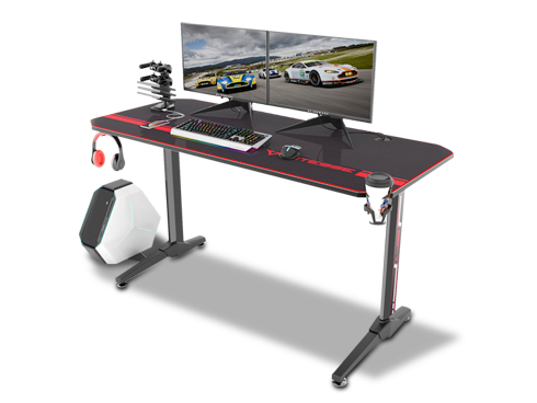 Vitesse 55 inch Gaming Desk Racing Style Computer Desk with Mouse pad, T-Shaped Professional Gamer Game Station with USB Gaming Handle Rack, Cup Holder and Headphone Hook