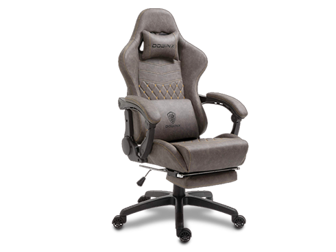 Dowinx Gaming Chair w/ Massage Lumbar Support, Vantage Style PU Leather High Back Adjustable Swivel w/ Footrest, Brown