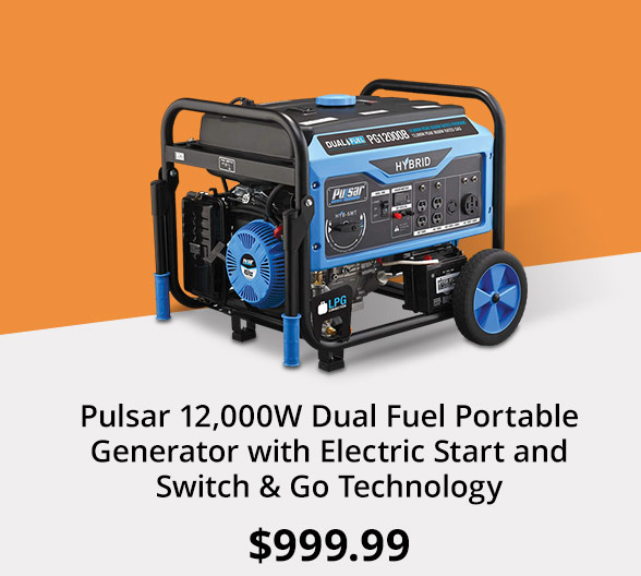 Pulsar 12,000W Dual Fuel Portable Generator with Electric Start and Switch & Go Technology