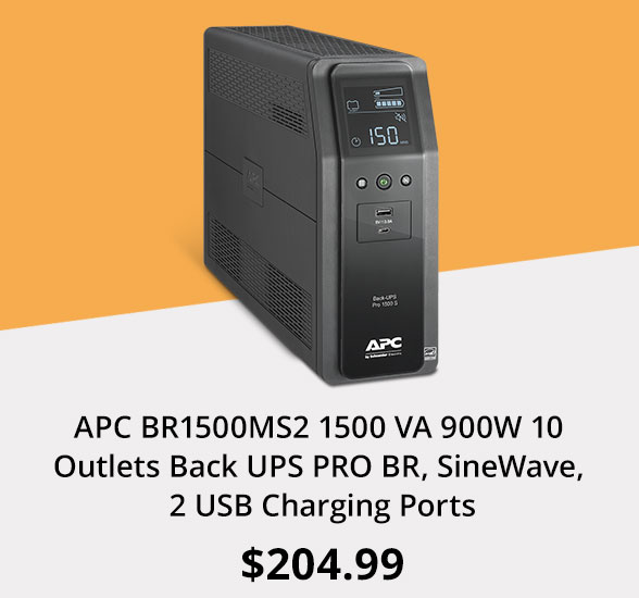 APC BR1500MS2 1500 VA 900W 10 Outlets Back UPS PRO BR, SineWave, 2 USB Charging Ports