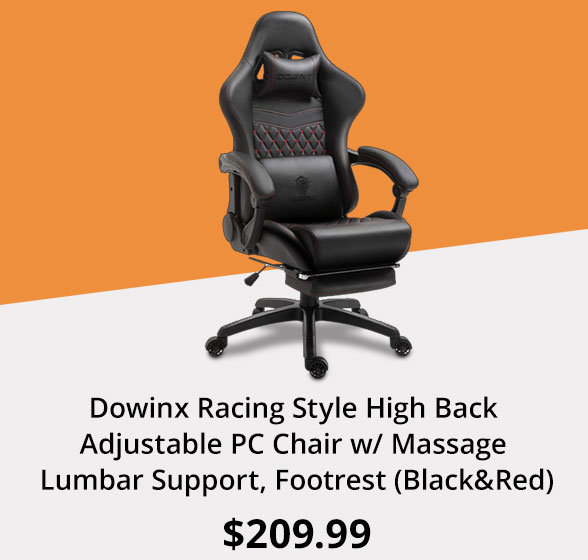 Dowinx Racing Style High Back Adjustable PC Chair w/ Massage Lumbar Support, Footrest (Black&Red)