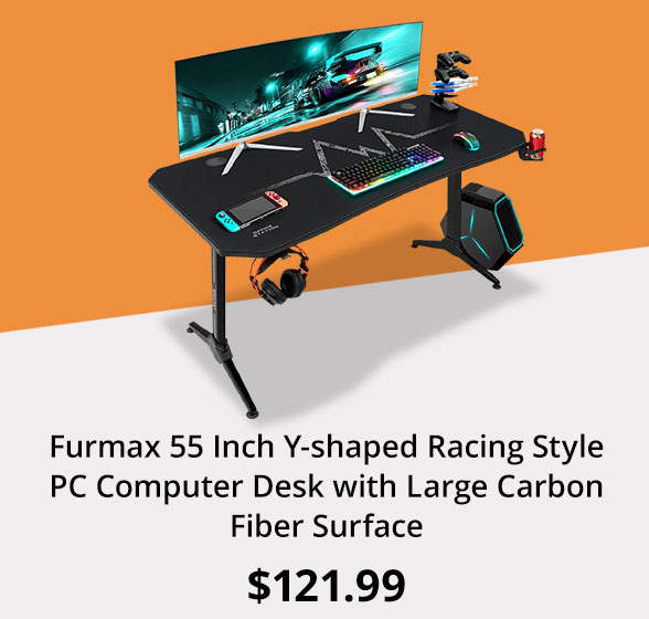 Furmax 55 Inch Y-shaped Racing Style PC Computer Desk with Large Carbon Fiber Surface