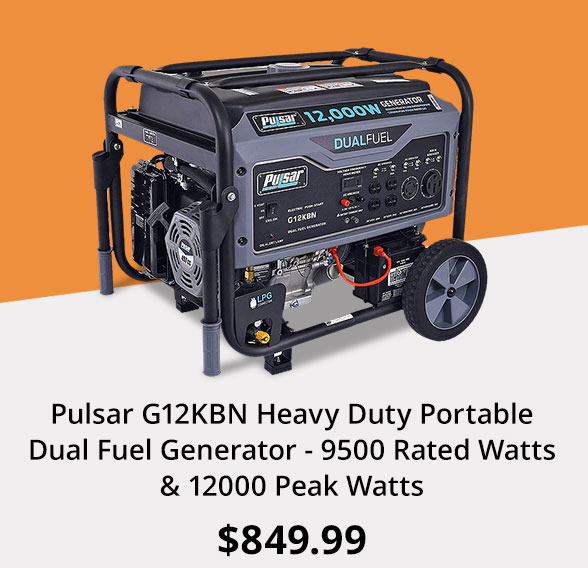 Pulsar G12KBN Heavy Duty Portable Dual Fuel Generator - 9500 Rated Watts & 12000 Peak Watts