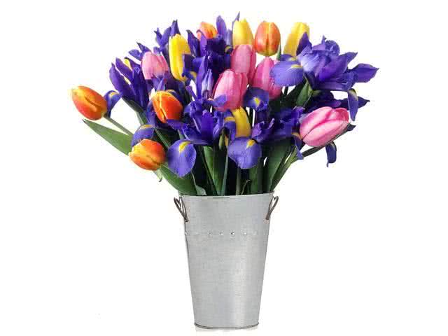 Tulip & Iris Bouquet with Vase