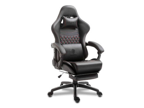 Dowinx Racing Style PU Leather High Back Adjustable Swivel Task Gaming Chair w/ Massage Lumbar Support, Footrest, Black & Red