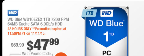 WD Blue WD10EZEX 1TB 7200 RPM 64MB Cache SATA 6.0Gb/s HDD