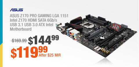 ASUS Z170 PRO GAMING LGA 1151 Intel Z170 HDMI SATA 6Gb/s USB 3.1 USB 3.0 ATX Intel Motherboard