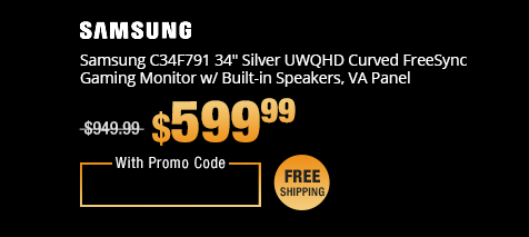 Samsung C34F791 34" Silver UWQHD Curved FreeSync Gaming Monitor w/ Built-in Speakers, VA Panel