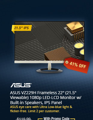 ASUS VZ229H Frameless 22" (21.5" Viewable) 1080p LED-LCD Monitor w/ Built-in Speakers, IPS Panel