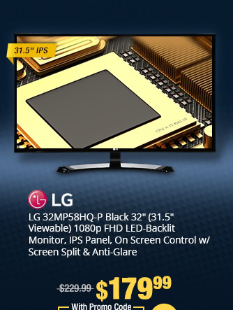 LG 32MP58HQ-P Black 32" (31.5" Viewable) 1080p FHD LED-Backlit Monitor, IPS Panel, On Screen Control w/ Screen Split & Anti-Glare