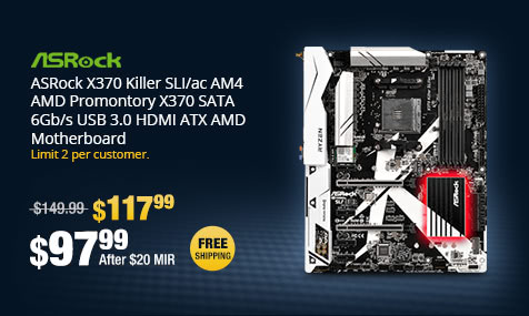 ASRock X370 Killer SLI/ac AM4 AMD Promontory X370 SATA 6Gb/s USB 3.0 HDMI ATX AMD Motherboard
