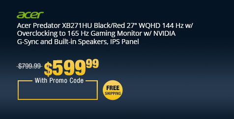 Acer Predator XB271HU Black/Red 27" WQHD 144 Hz w/ Overclocking to 165 Hz Gaming Monitor w/ NVIDIA G-Sync and Built-in Speakers, IPS Panel