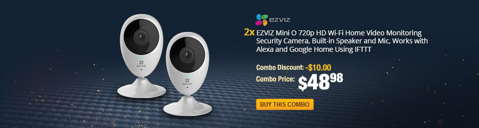 Combo: 2x - EZVIZ Mini O 720p HD Wi-Fi Home Video Monitoring Security Camera, Built-in Speaker and Mic, Works with Alexa and Google Home Using IFTTT