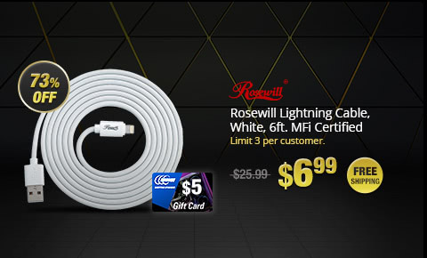 Rosewill Lightning Cable, White, 6ft. MFi Certified