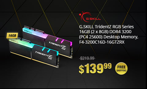 G.SKILL TridentZ RGB Series 16GB (2 x 8GB) DDR4 3200 (PC4 25600) Desktop Memory, F4-3200C16D-16GTZRX