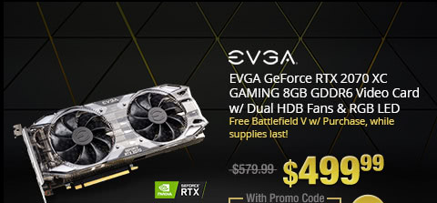 EVGA GeForce RTX 2070 XC GAMING 8GB GDDR6 Video Card w/ Dual HDB Fans & RGB LED