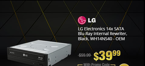 LG Electronics 14x SATA Blu-Ray Internal Rewriter, Black, WH14NS40 - OEM