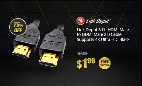 Link Depot 6-Ft. HDMI Male to HDMI Male 2.0 Cable, Supports 4K Ultra HD, Black