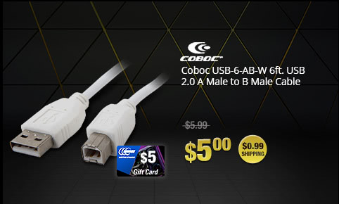 Coboc USB-6-AB-W 6ft. USB 2.0 A Male to B Male Cable