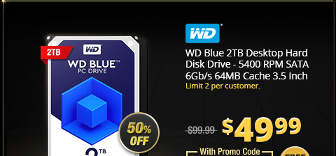 WD Blue 2TB Desktop Hard Disk Drive - 5400 RPM SATA 6Gb/s 64MB Cache 3.5 Inch