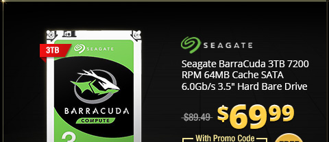 Seagate BarraCuda 3TB 7200 RPM 64MB Cache SATA 6.0Gb/s 3.5" Hard Bare Drive