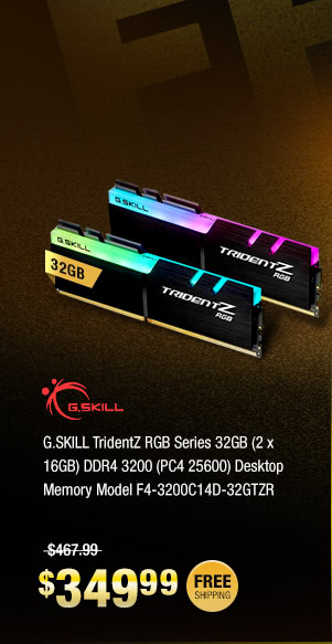 G.SKILL TridentZ RGB Series 32GB (2 x 16GB) DDR4 3200 (PC4 25600) Desktop Memory Model F4-3200C14D-32GTZR