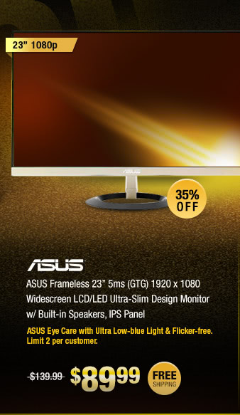 ASUS Frameless 23� 5ms (GTG) 1920 x 1080 Widescreen LCD/LED Ultra-Slim Design Monitor w/ Built-in Speakers, IPS Panel