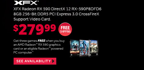 XFX Radeon RX 590 DirectX 12 RX-590P8DFD6 8GB 256-Bit DDR5 PCI Express 3.0 CrossFireX Support Video Card